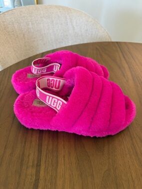 UGG Fuzzy Slide Sandals in Hot Pink